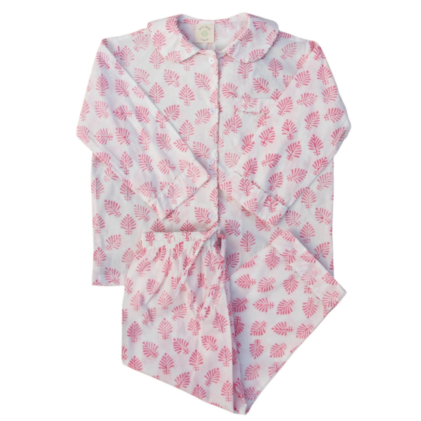 Rose Pink Leaf Children's Pyjamas Woo Woo London