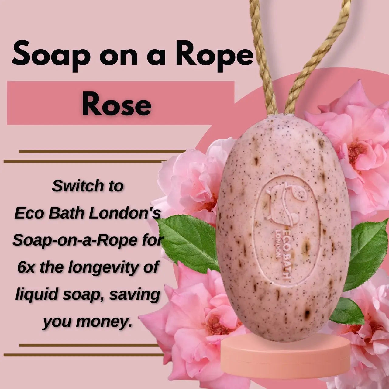 Rose Soap on a Rope 220g - Luxurious and Eco Friendly Body Wash Bar with Shea Butter Eco Bath London