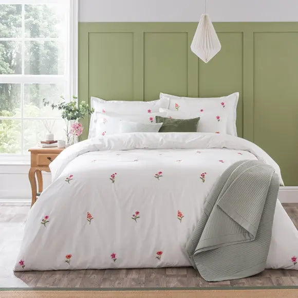 Rosetta Floral Embroidery Duvet Cover & Pillowcase Set Dunelm