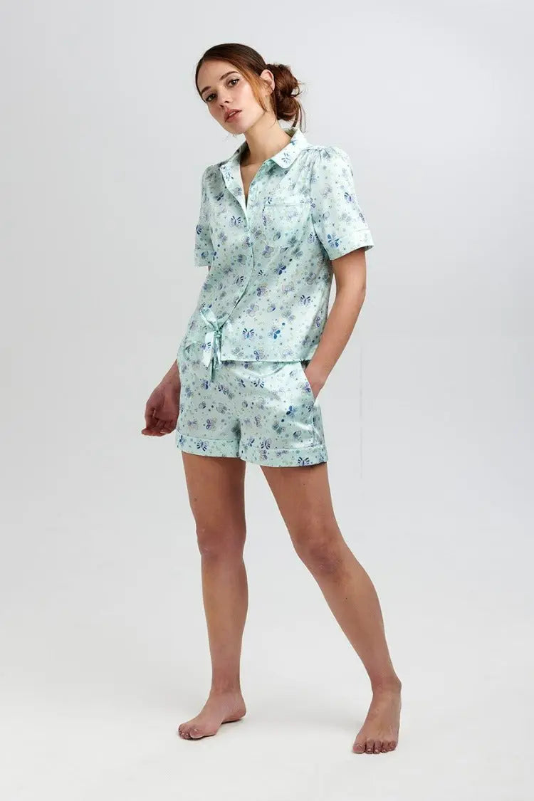 Rosie Glacier Butterfly Women's Silk Pyjama Short Sleepy Wilson