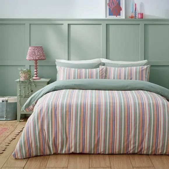 Rosie Stripe Double Multicoloured Duvet Cover and Pillowcase Set Dunelm