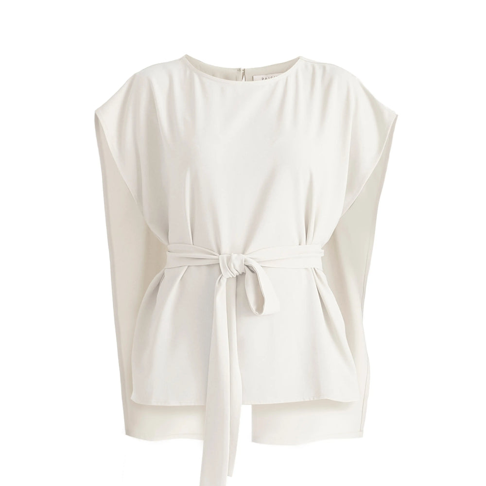 Round Neck Cape Top With Belt Paisie