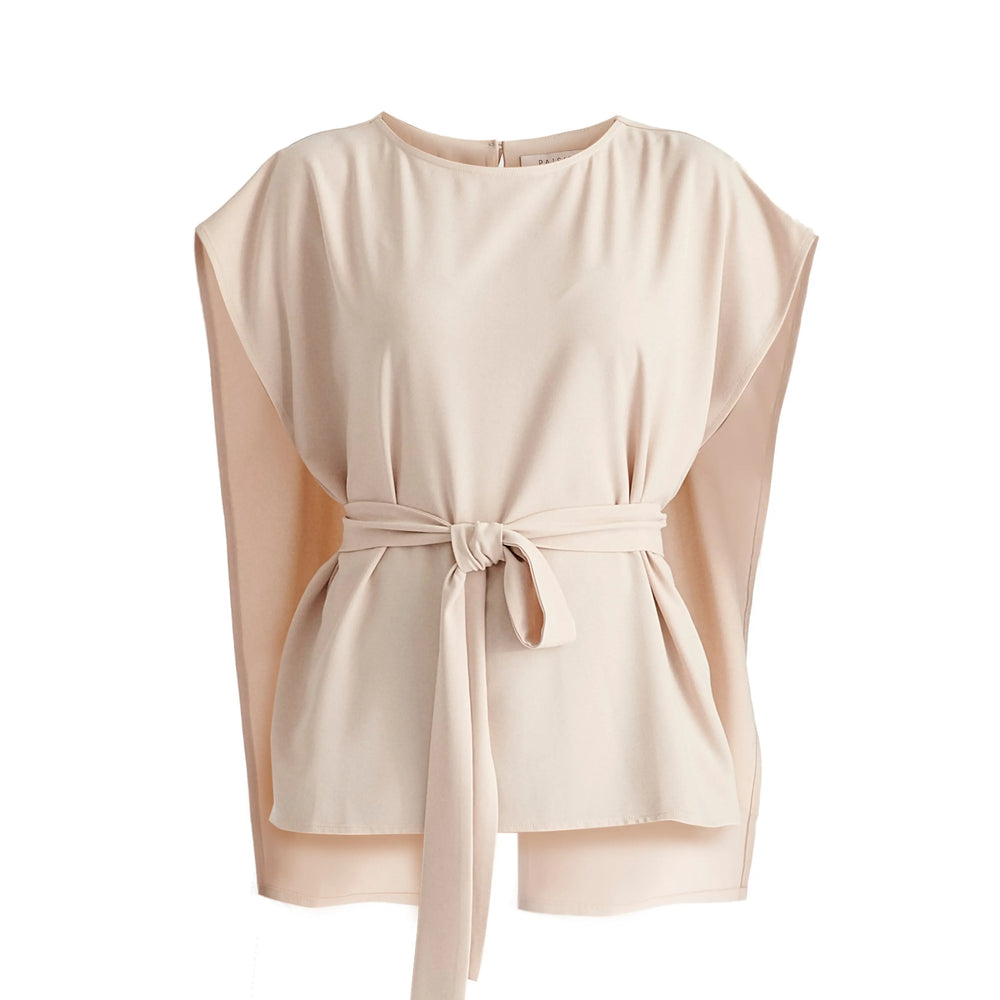 Round Neck Cape Top With Belt Paisie