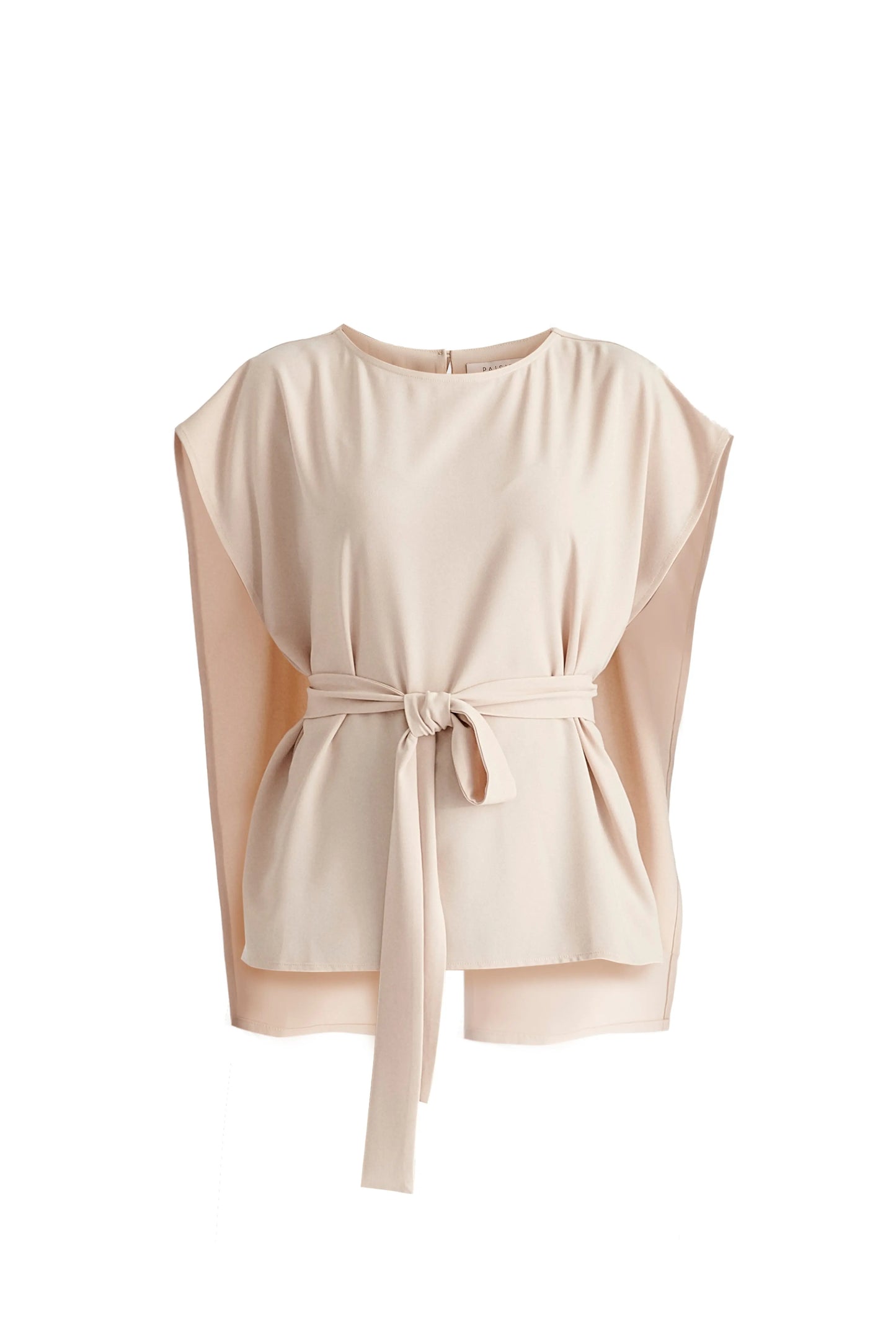 Round Neck Cape Top With Belt Paisie