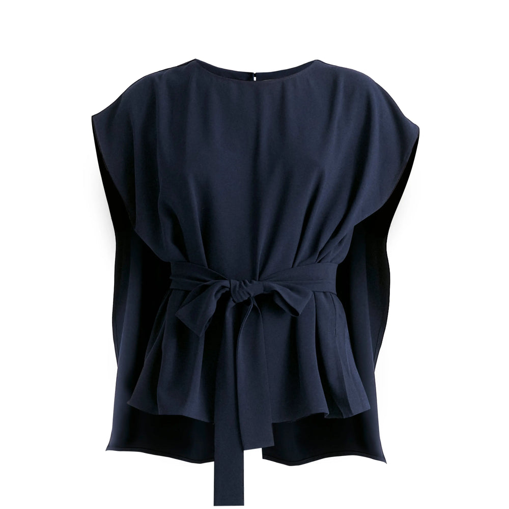 Round Neck Cape Top With Belt Paisie