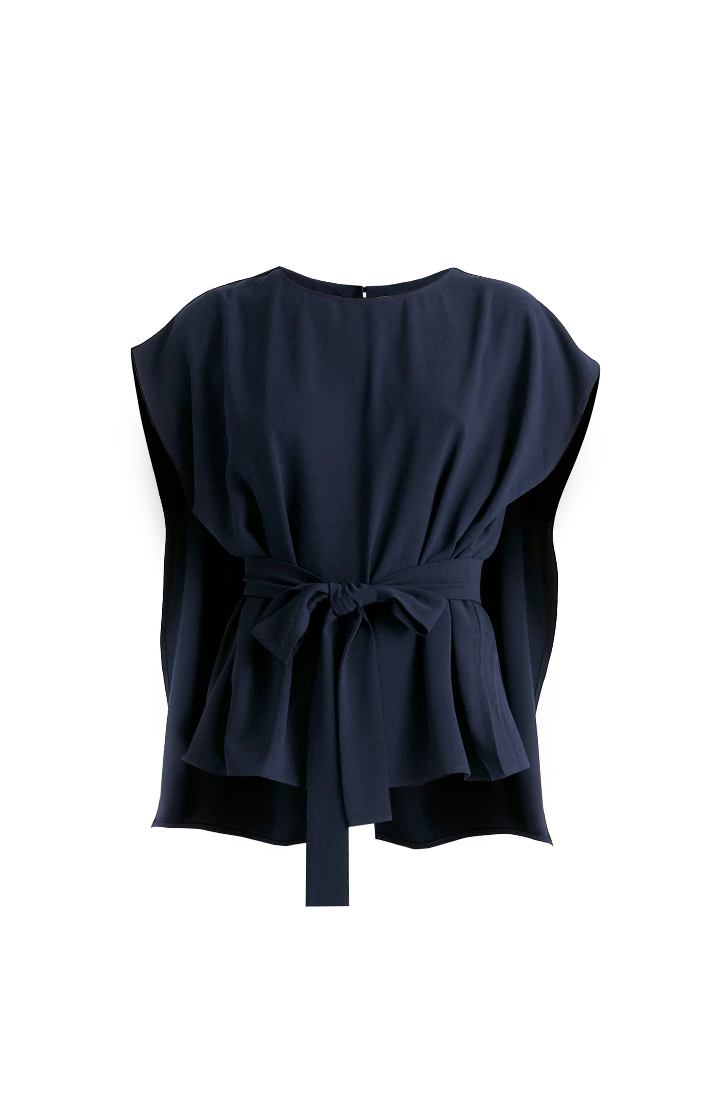 Round Neck Cape Top With Belt Paisie