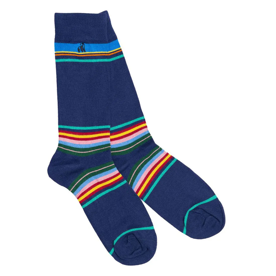 Royal Blue Multi Stripe Bamboo Socks Swole Panda