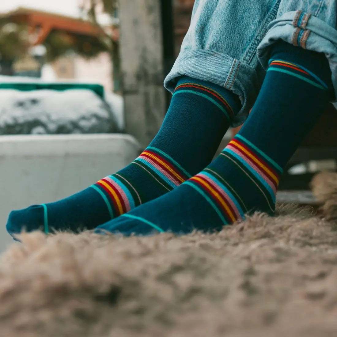 Royal Blue Multi Stripe Bamboo Socks Swole Panda