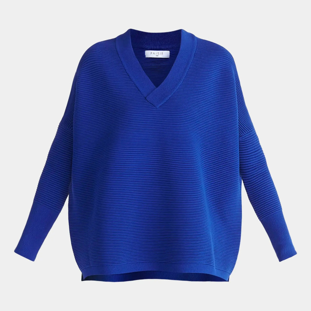 Royal Blue V-Neck Ribbed Jumper Paisie
