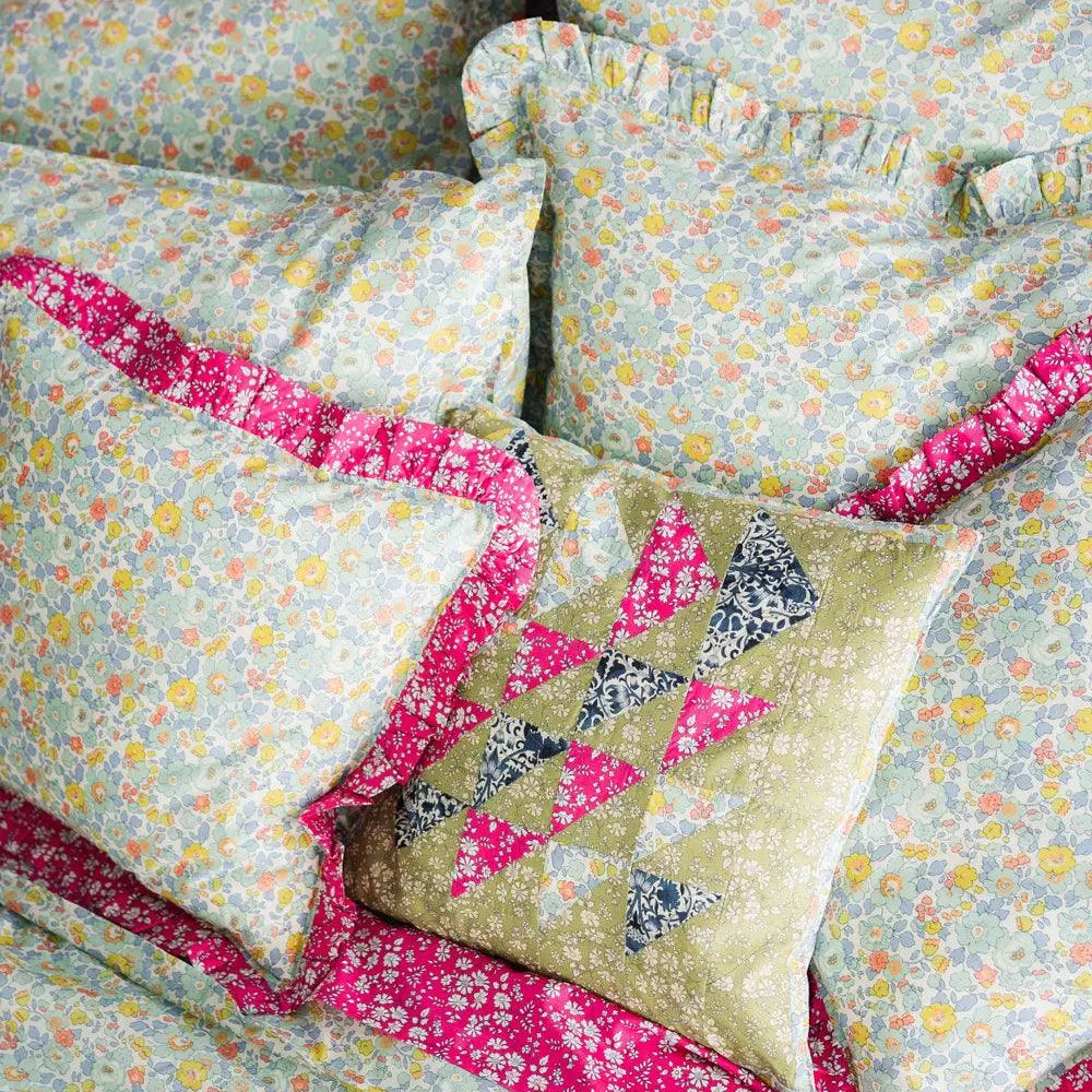 Ruffle Cushion Made With Liberty Fabric BETSY SAGE & CAPEL FUCHSIA Coco & Wolf