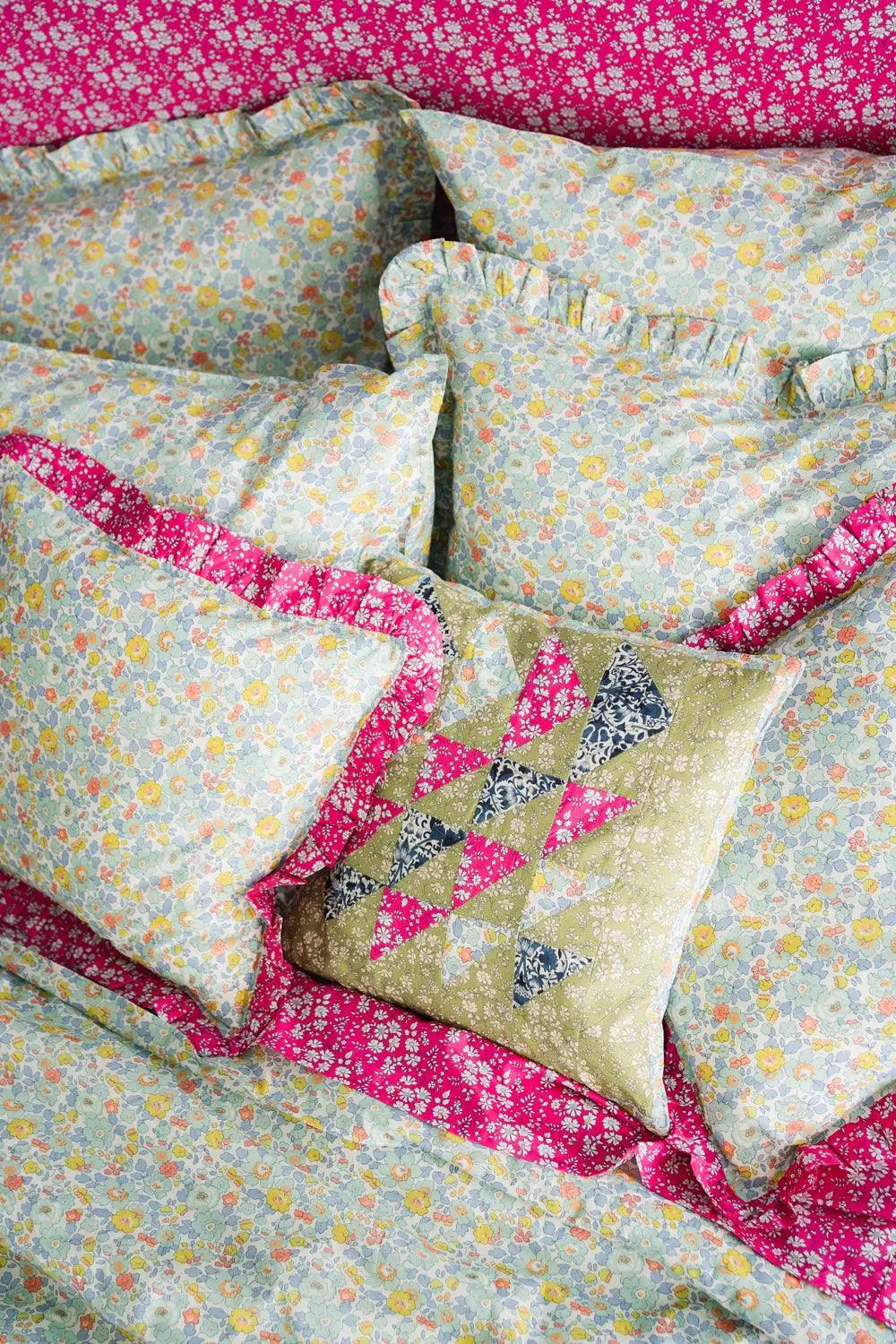 Ruffle Cushion Made With Liberty Fabric BETSY SAGE & CAPEL FUCHSIA Coco & Wolf
