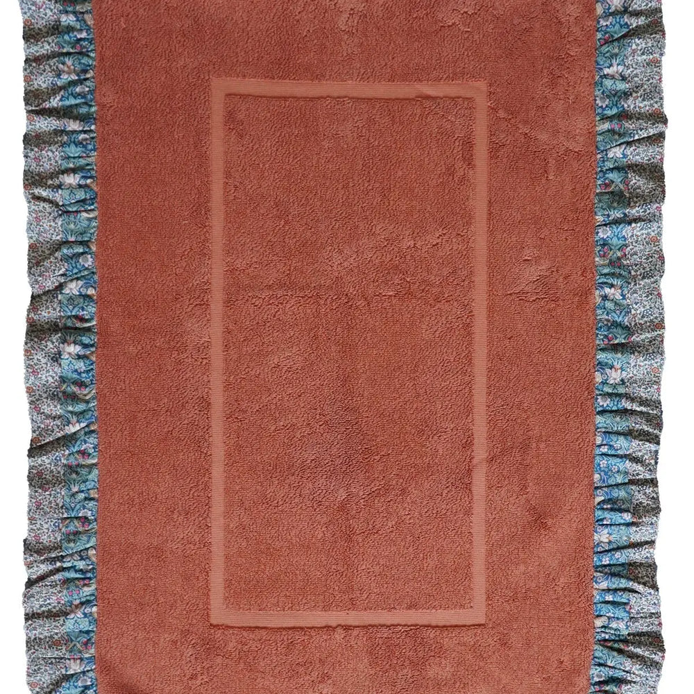 Ruffle Edge Bath Mat Made With Liberty Fabric Strawberry Thief & Katie & Millie Coco & Wolf