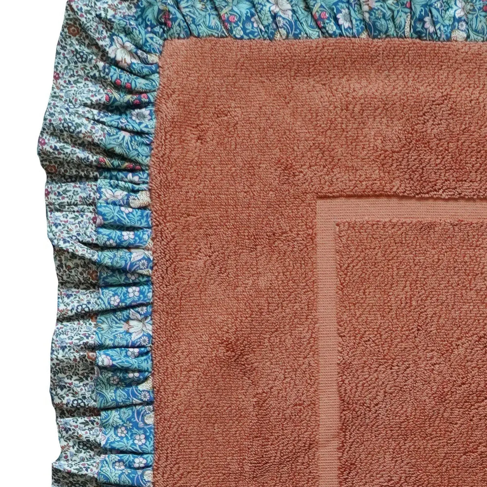Ruffle Edge Bath Mat Made With Liberty Fabric Strawberry Thief & Katie & Millie Coco & Wolf