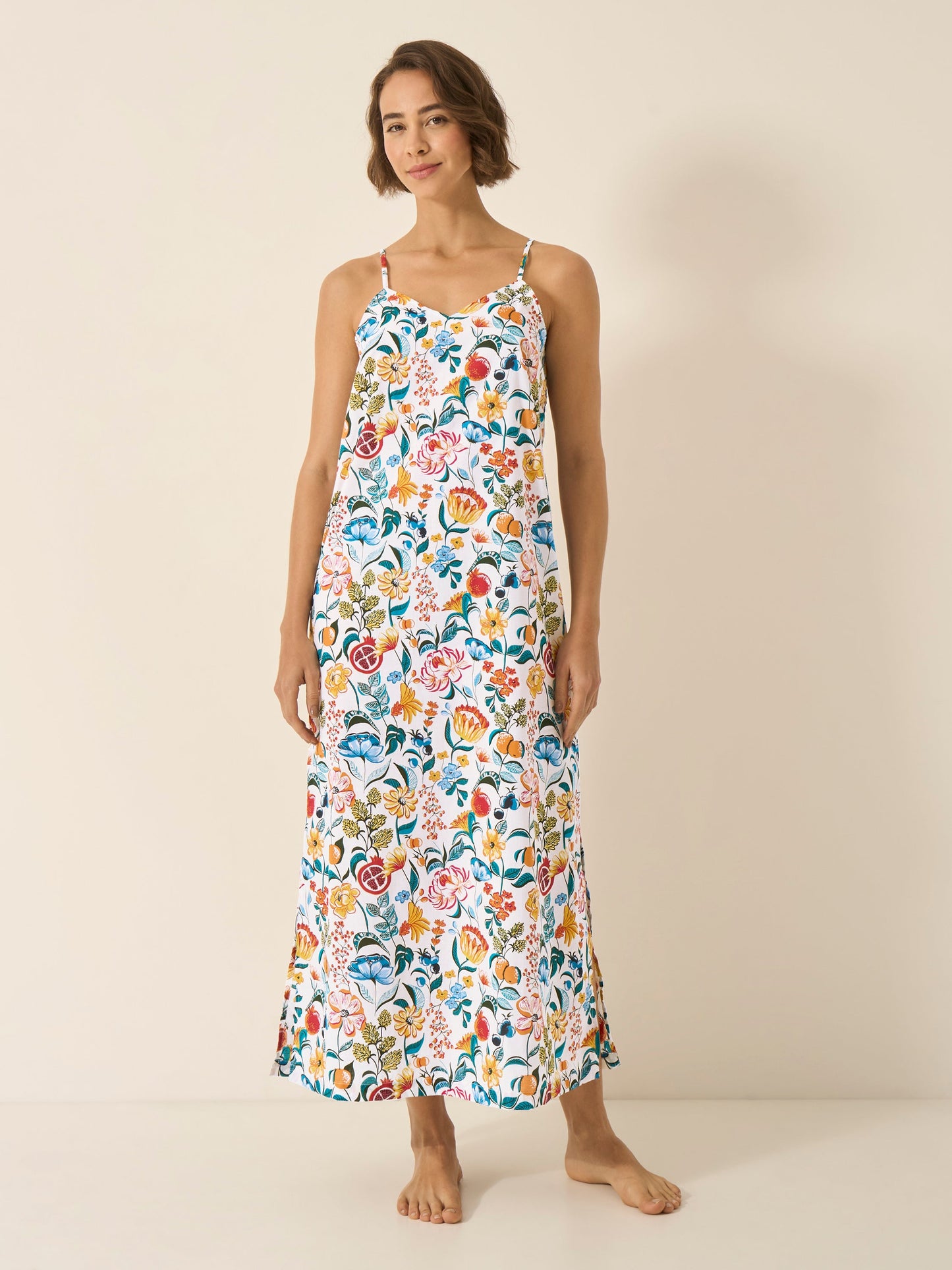 Florals on White Women's a-line Slip Organic Cotton Nightdress Myza