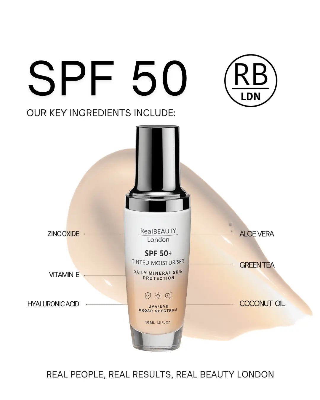 SPF 50 Tinted Face Moisturiser Real Beauty London