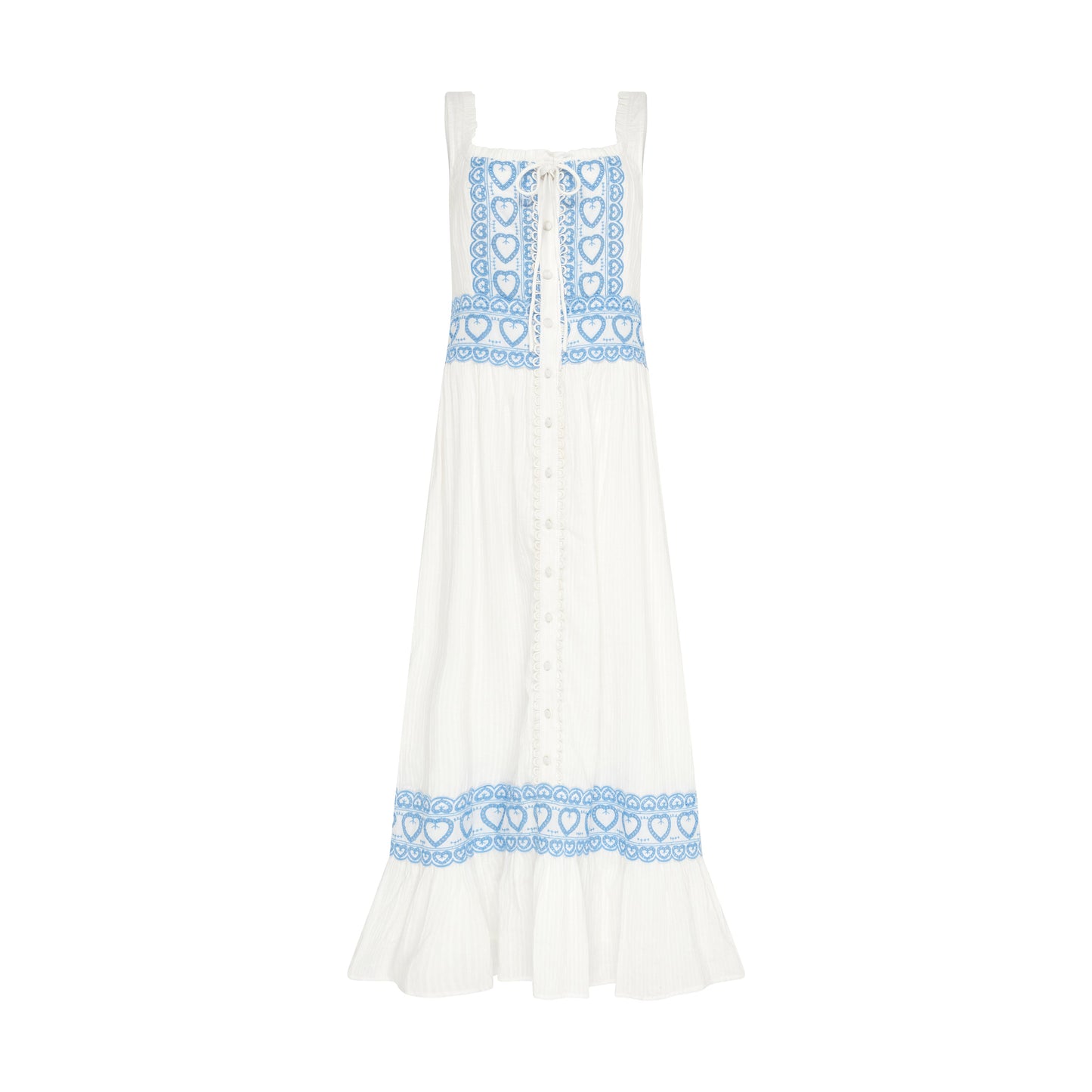 Harri Heart And Blue Cotton Heart Embroidery Maxi Dress Rose & Nancy
