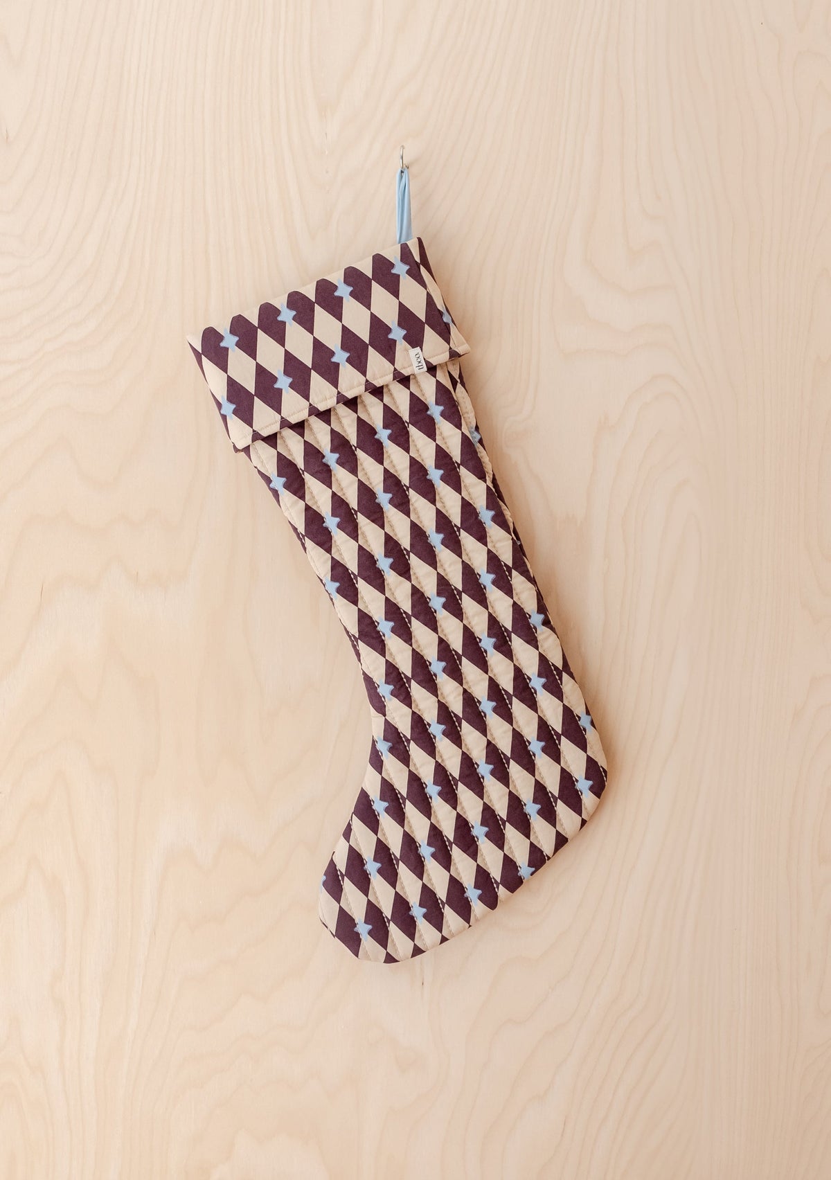 Quilted Cotton Christmas Stocking in Camel Harlequin - TBCo