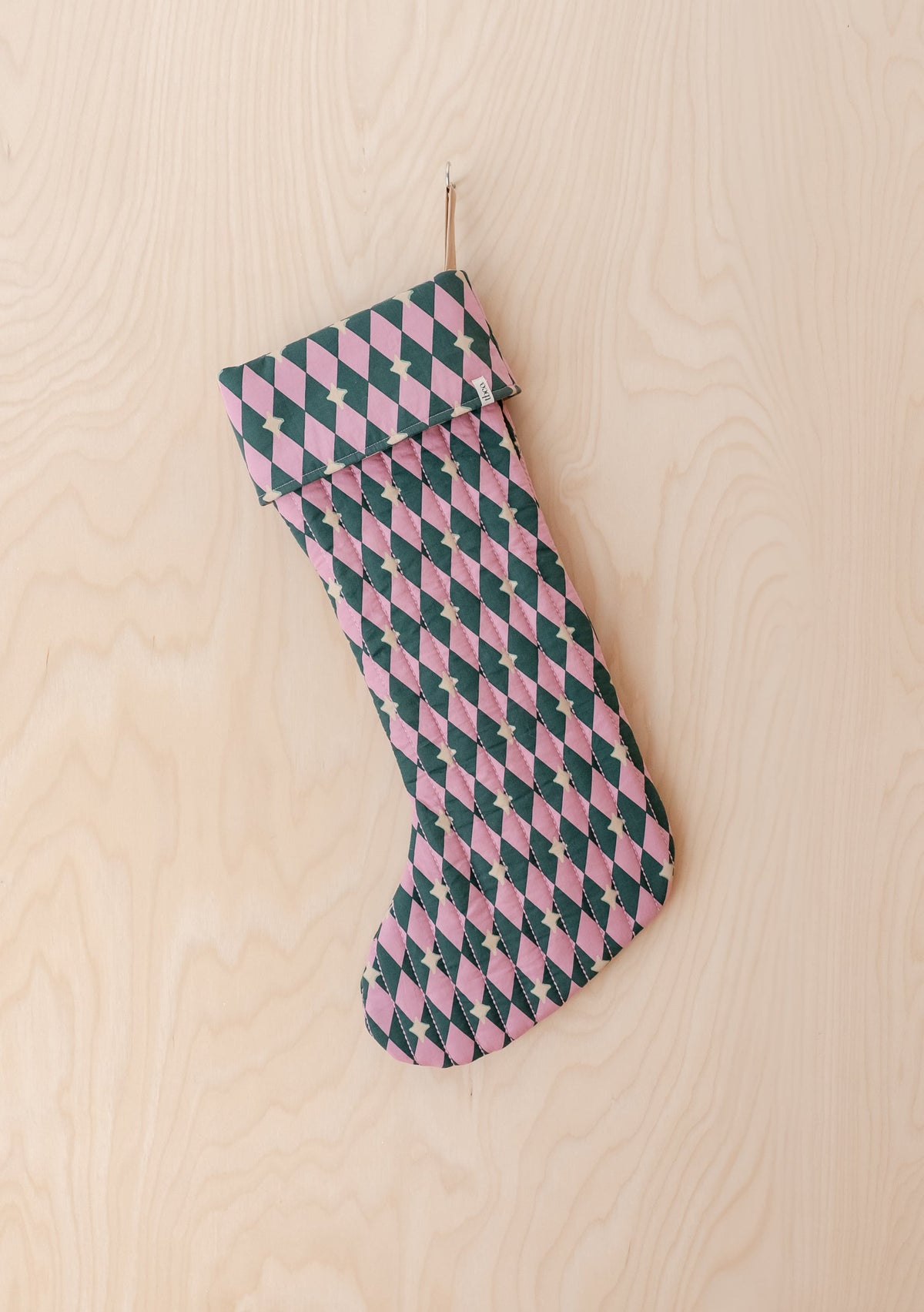 Quilted Cotton Christmas Stocking in Pink Harlequin - TBCo