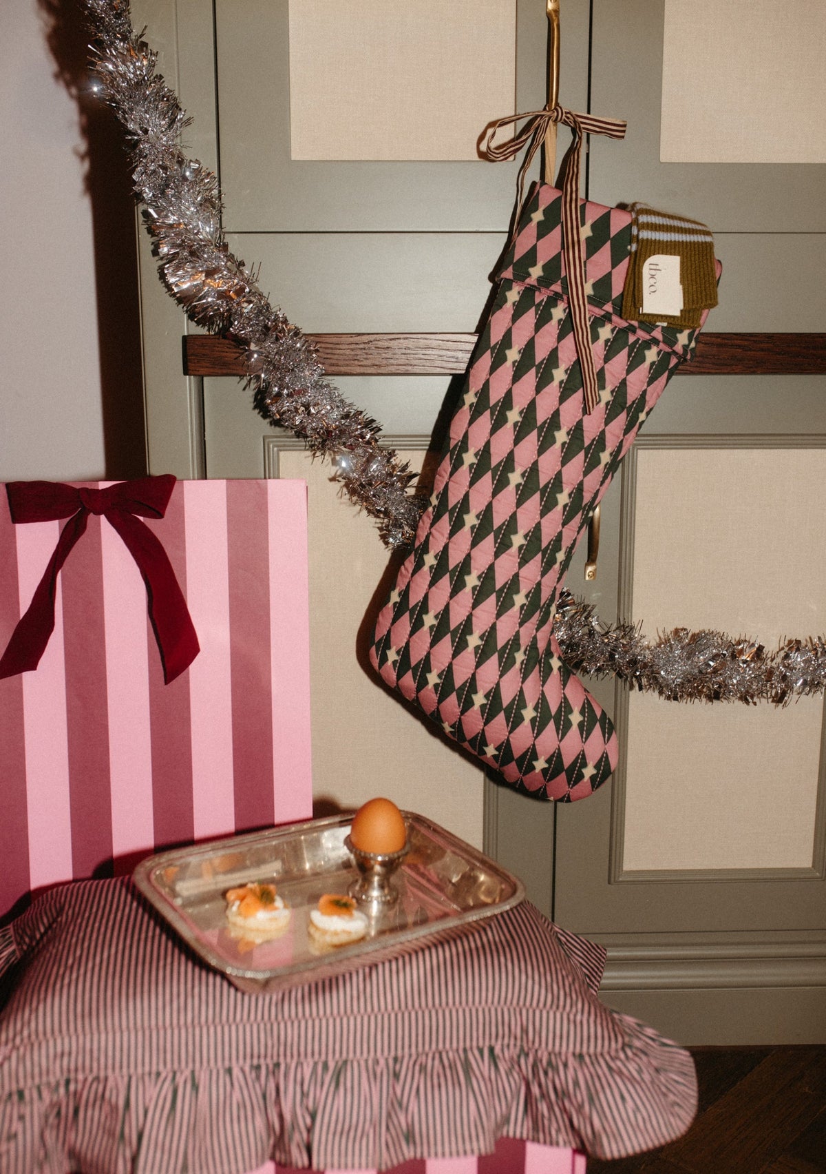 Quilted Cotton Christmas Stocking in Pink Harlequin - TBCo