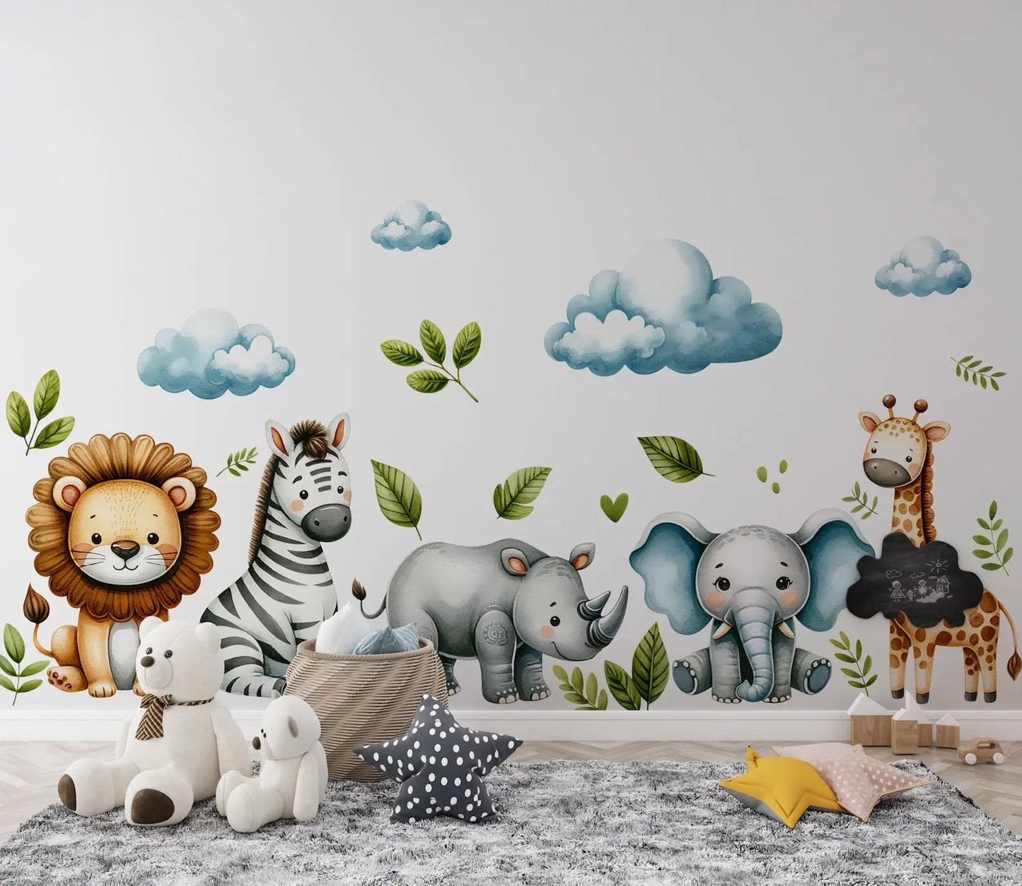 Safari Wall Stickers | Set for Kids | Safari Animals | Wall Decals | Africa Watercolor Decals Set | Nursery Peel and Stick Wall Decor ClickWalls
