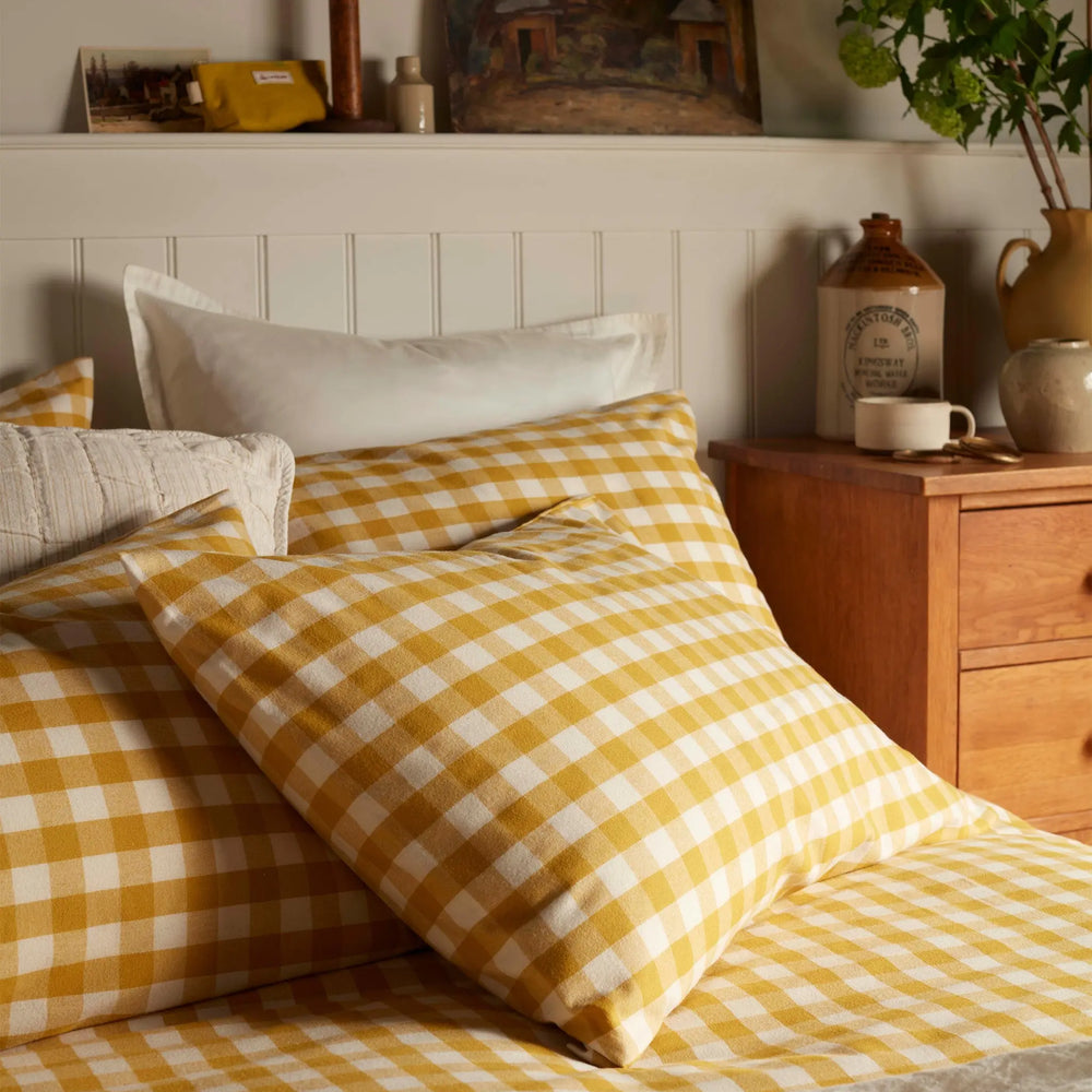 Saffron Gilbert Gingham Brushed 100% Organic Cotton Pillowcase The Secret Linen Store