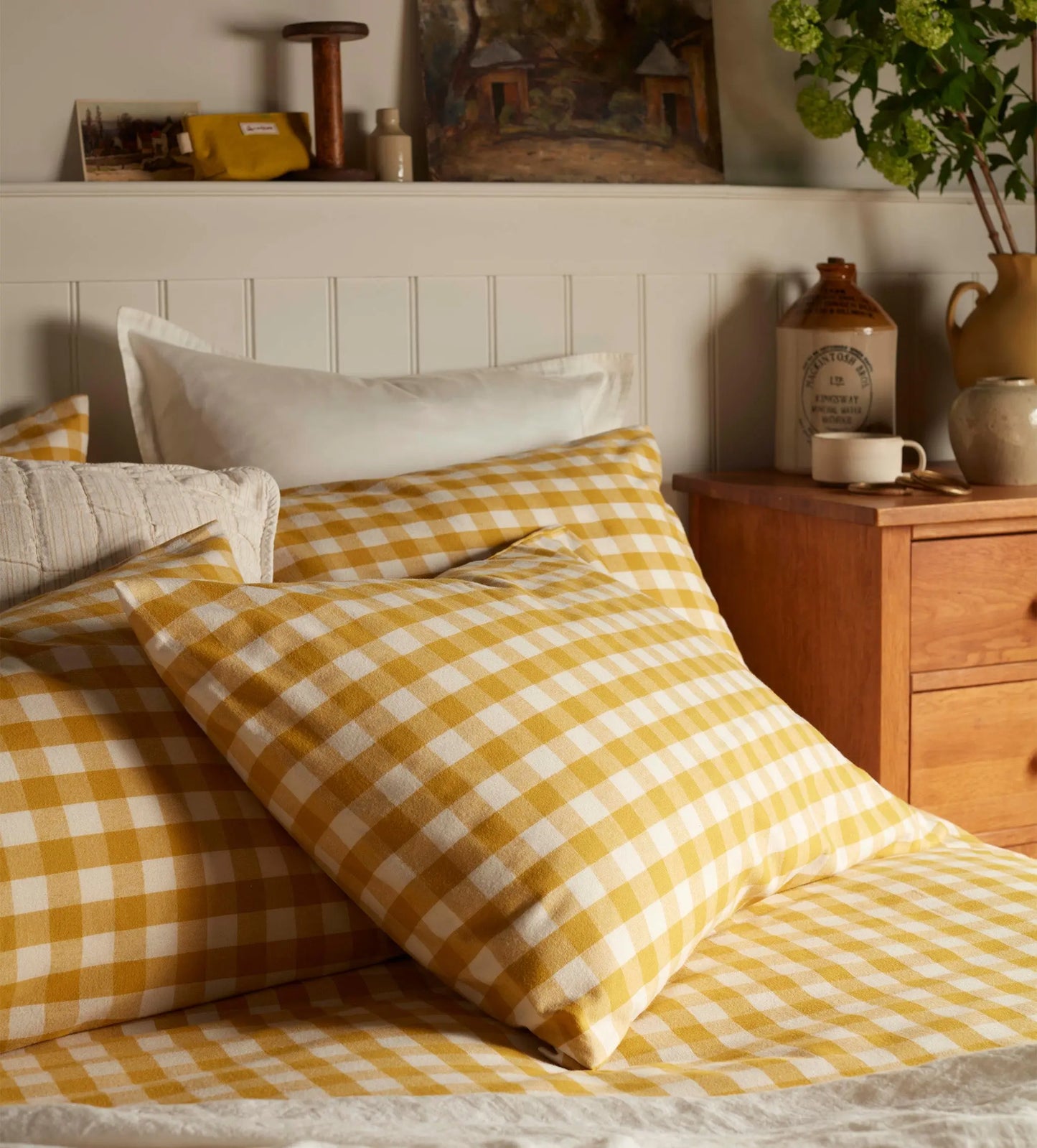 Saffron Gilbert Gingham Brushed 100% Organic Cotton Pillowcase The Secret Linen Store
