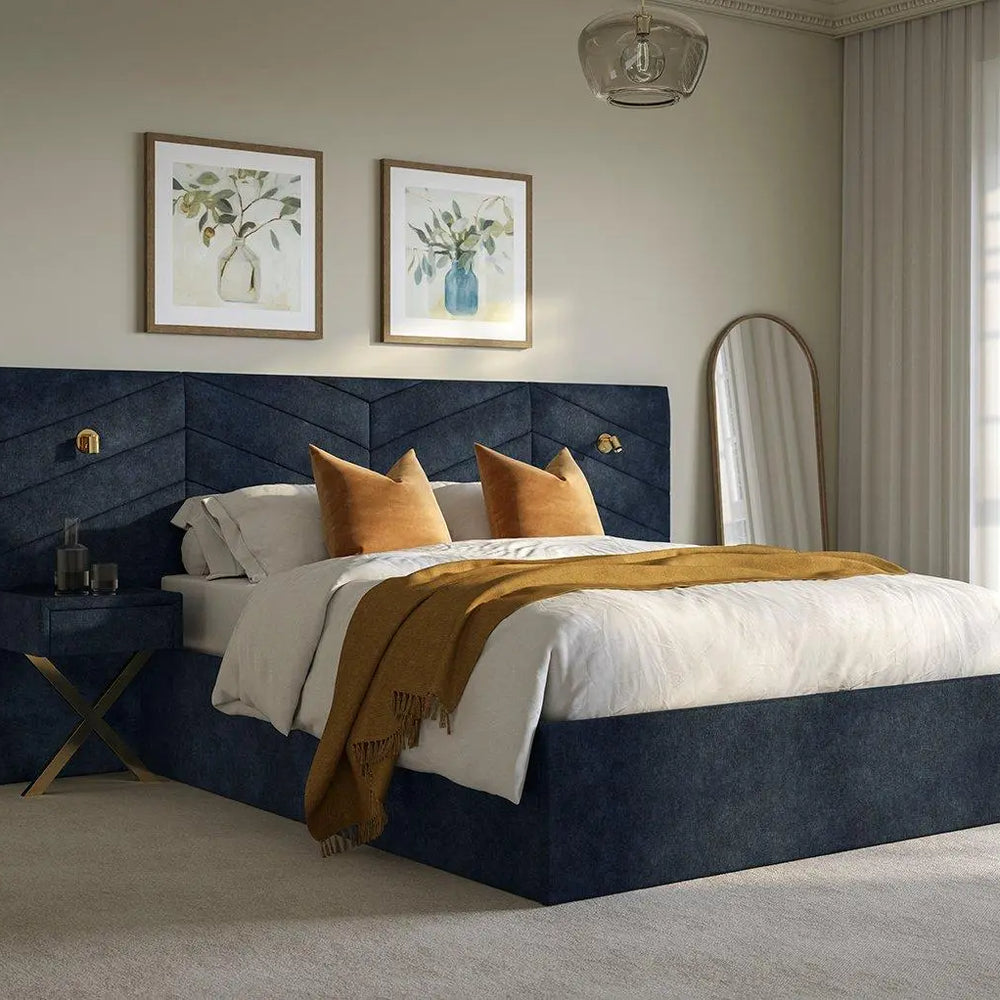 Saffron Upholstered Ottoman Bed Frame With Bedside Tables - Blue Dreams