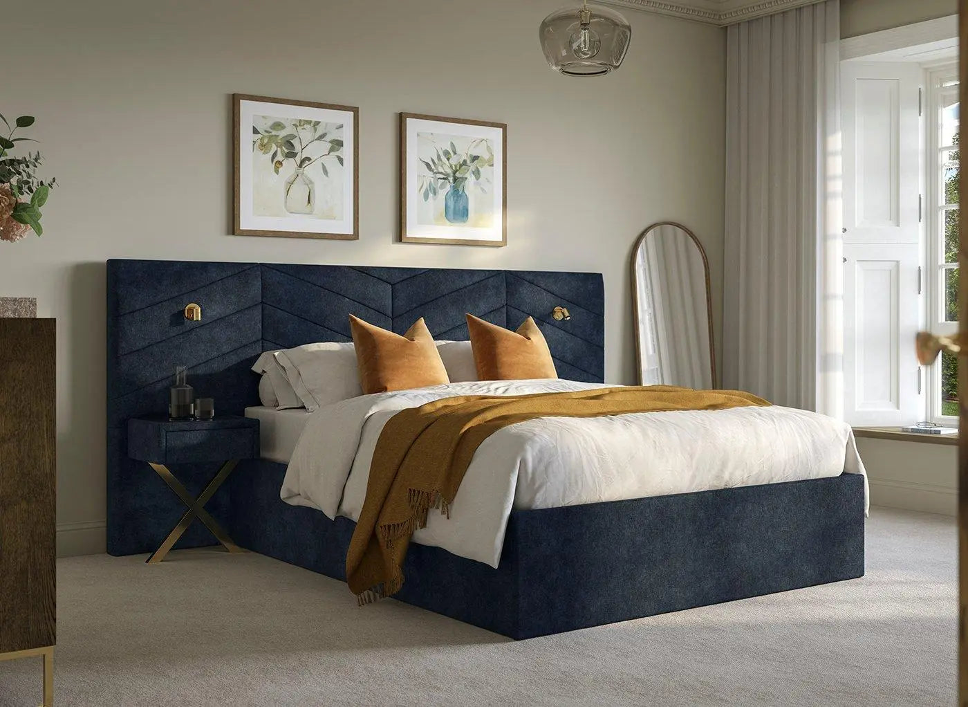 Saffron Upholstered Ottoman Bed Frame With Bedside Tables - Blue Dreams