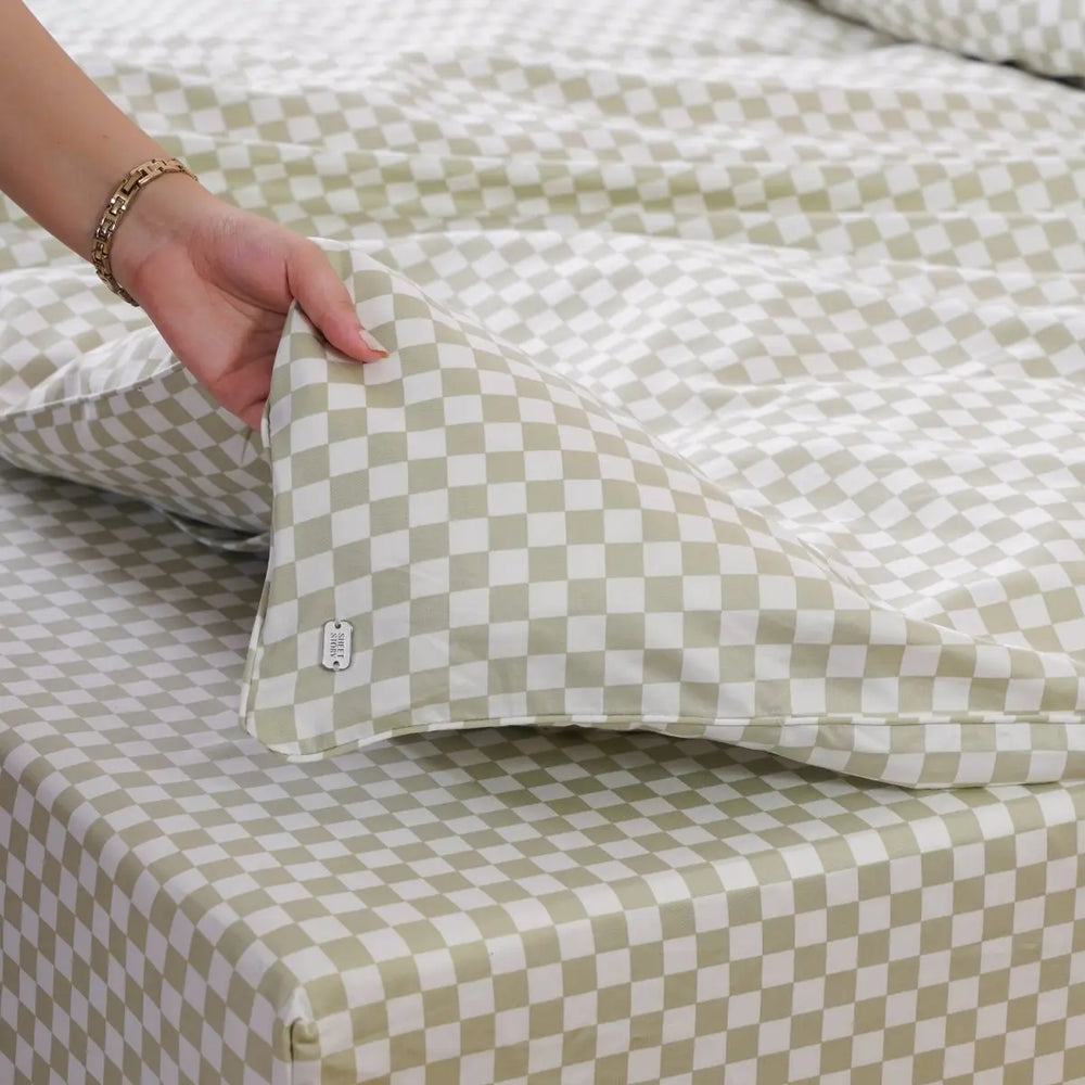 Sage Checkerboard Ackly Bamboo Duvet Cover Sheet Story