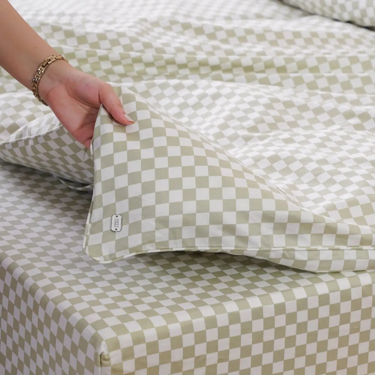 Sage Checkerboard Ackly Bamboo Duvet Cover Sheet Story