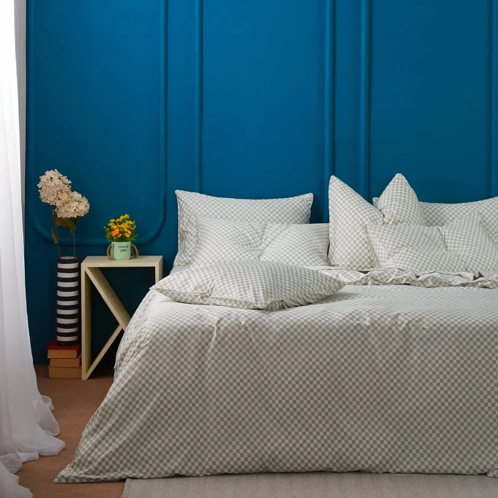 Sage Green Checkerboard Ackly Bamboo Bedding SHEET STORY