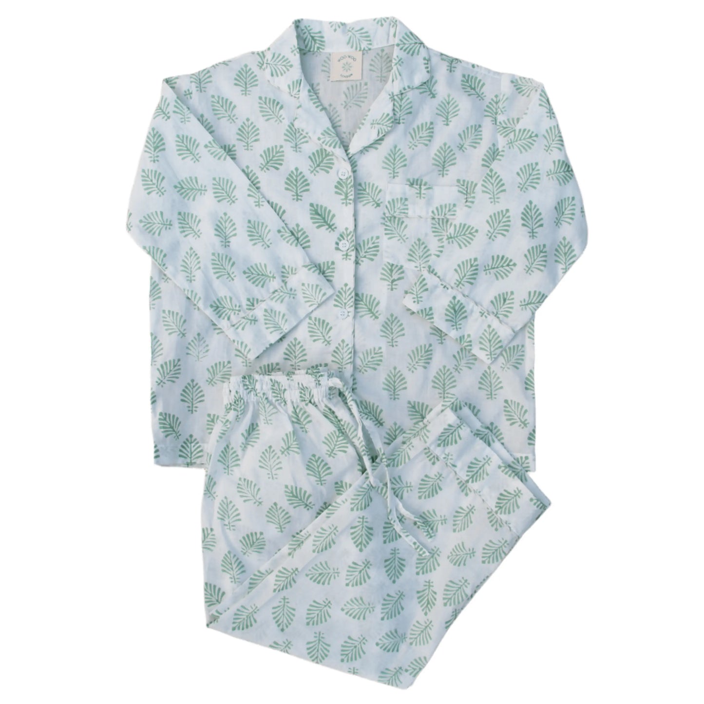 Sage Green Leaf Children's Pyjamas Woo Woo London