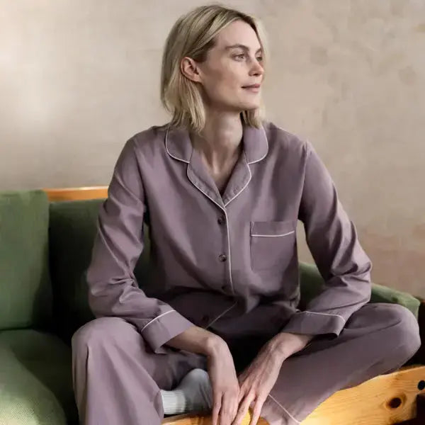 White Linen Blend Women's Pyjama Trouser Set Piglet