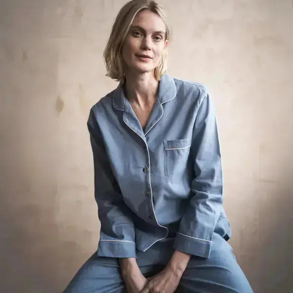 White Linen Blend Women's Pyjama Trouser Set Piglet
