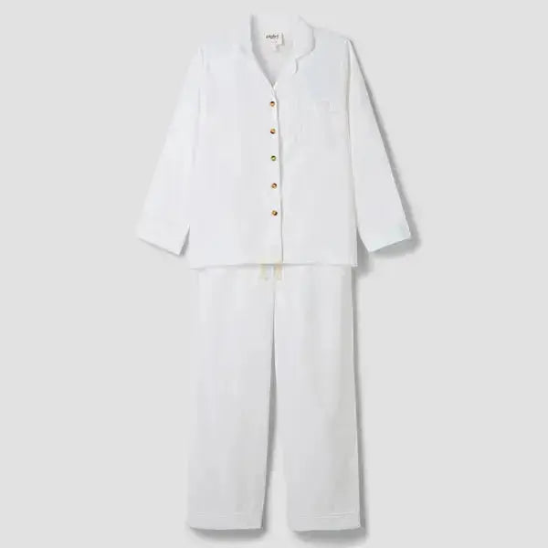 White Linen Blend Women's Pyjama Trouser Set Piglet