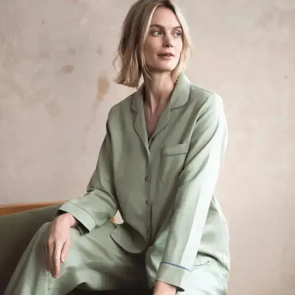 White Linen Blend Women's Pyjama Trouser Set Piglet