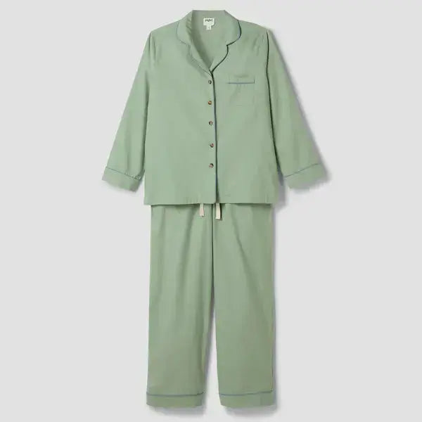 White Linen Blend Women's Pyjama Trouser Set Piglet