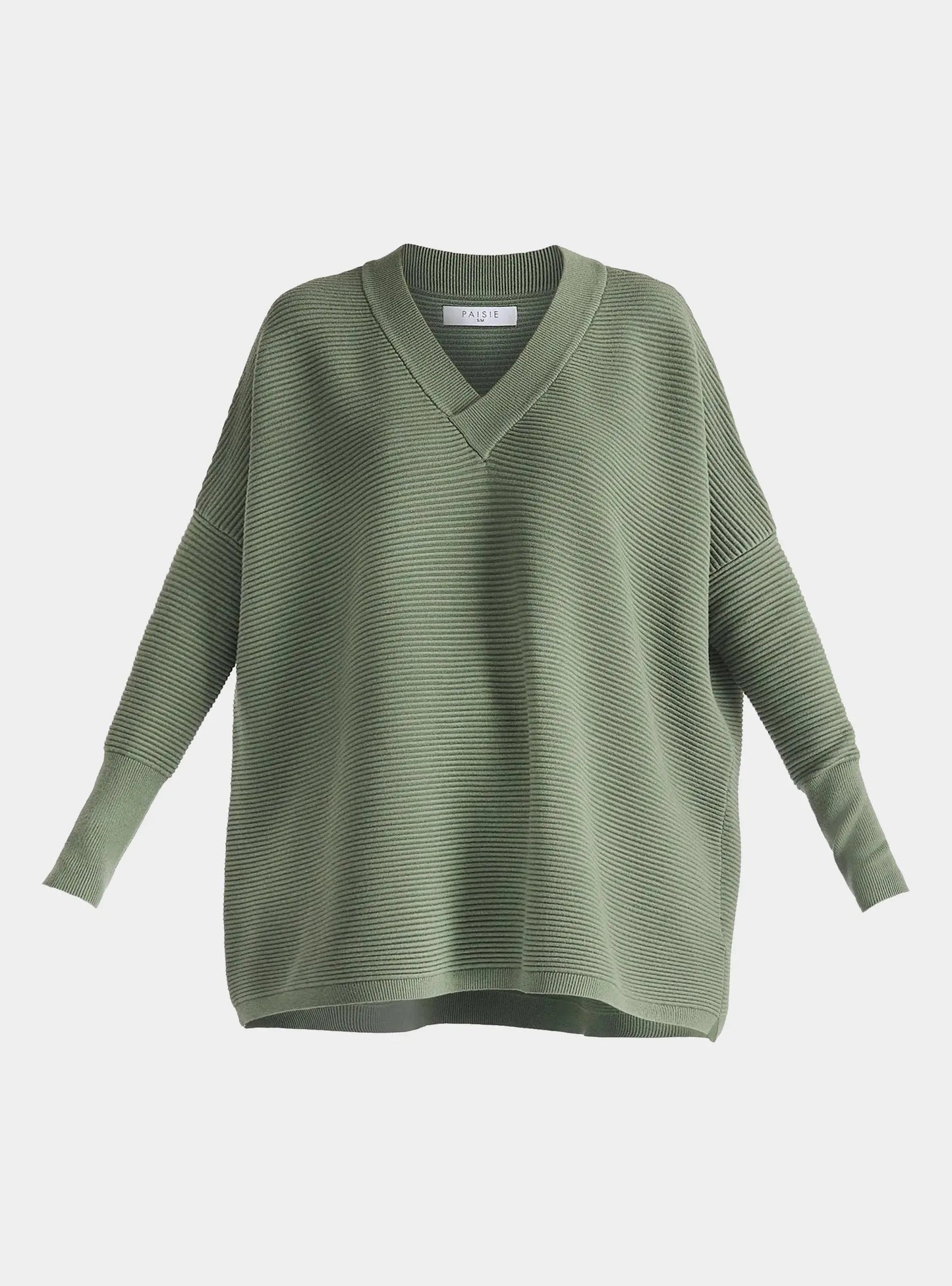 Sage Green V-Neck Ribbed Jumper Paisie