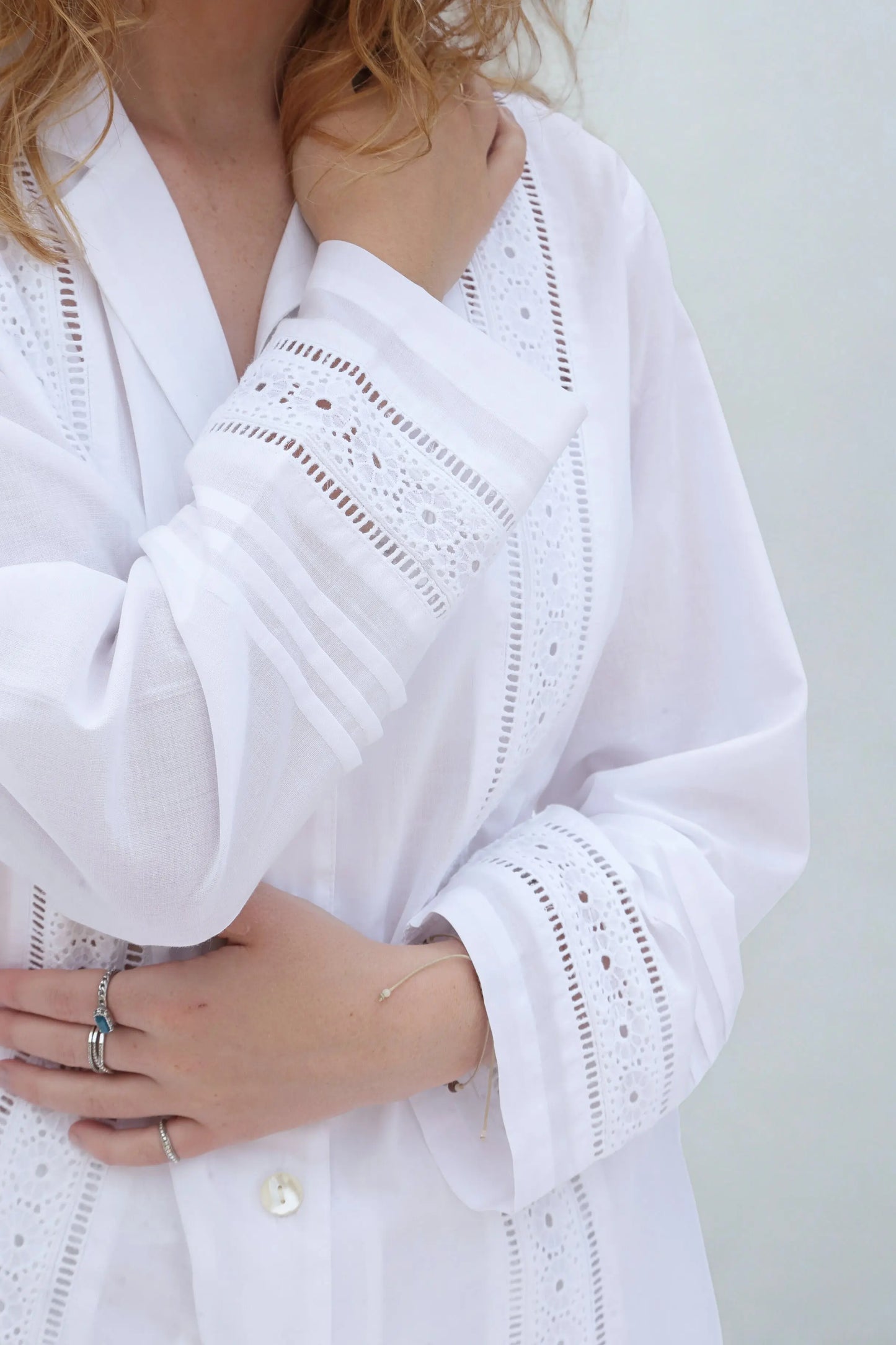 Salvador Long Sleeve Pyjama Set – Organic Cotton, white with Lace Trim AMOKA DALO