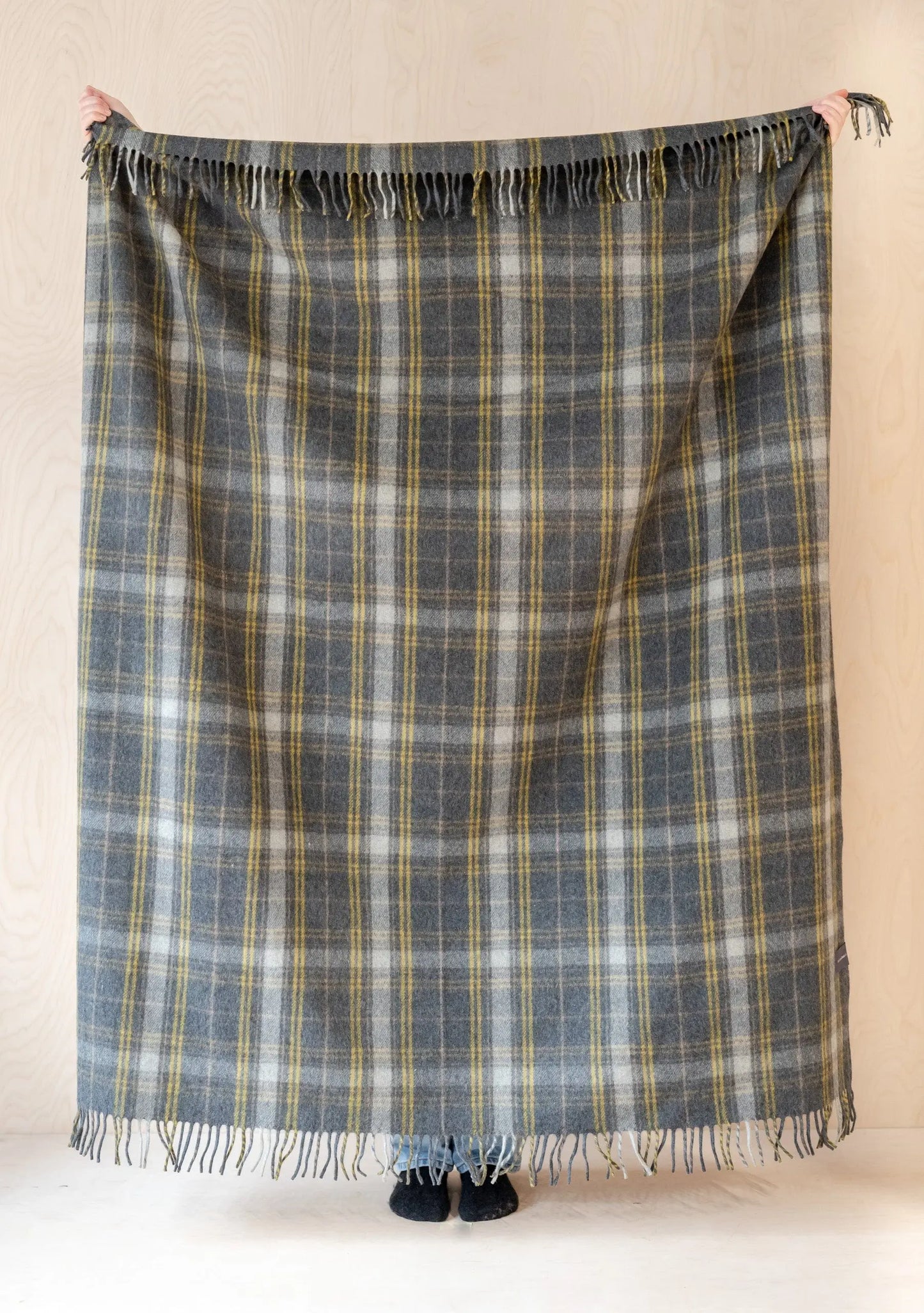 Sample Sale Recycled Wool Blanket in Charcoal Shadow Check TartanBlanketCo