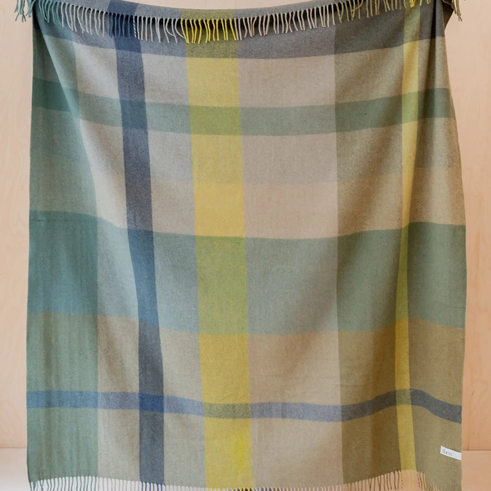 Sample Sale Recycled Wool Blanket in Green Oversized Patchwork Check TartanBlanketCo