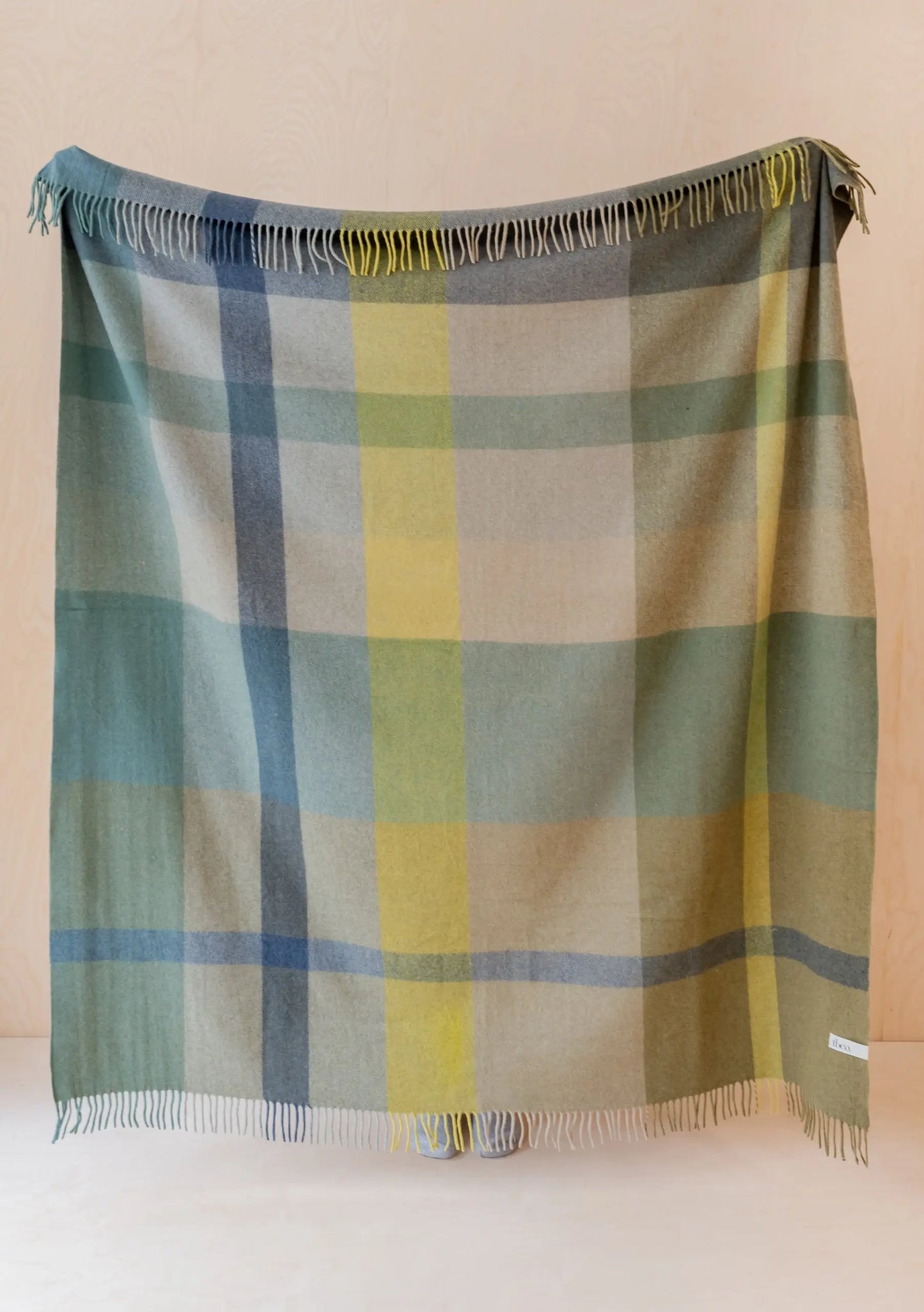 Sample Sale Recycled Wool Blanket in Green Oversized Patchwork Check TartanBlanketCo