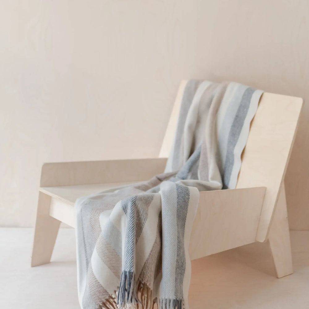 Sample Sale Recycled Wool Small Blanket in Neutral Stripe TartanBlanketCo