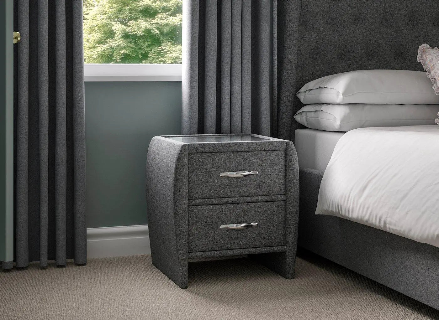 Sana Upholstered Bedside Table - Grey Dreams