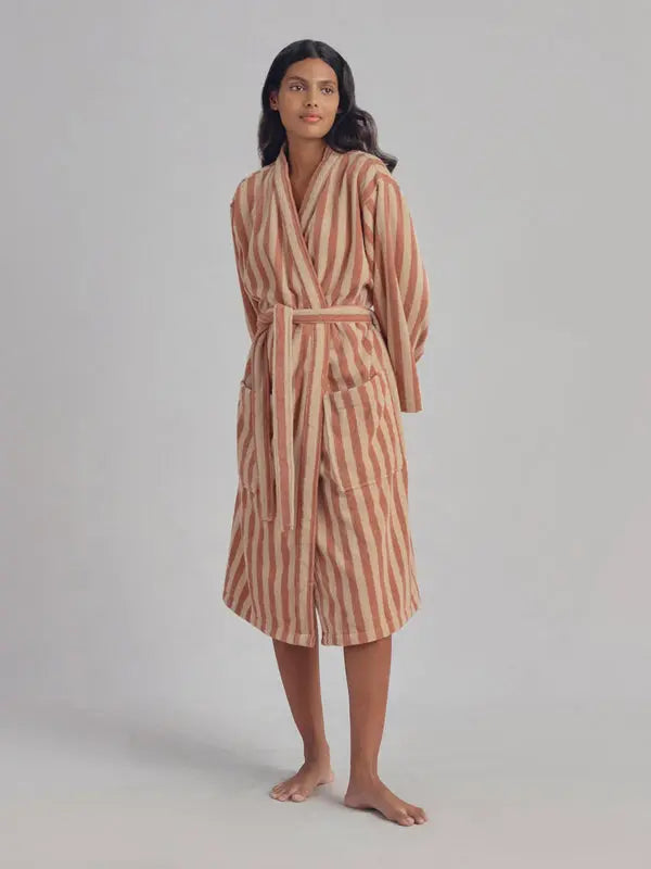 Sand Shell Pembroke Stripe Cotton Robe Piglet