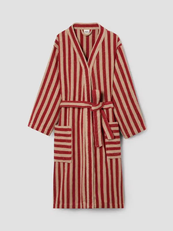 Sandstone Red Pembroke Stripe Cotton Robe Piglet