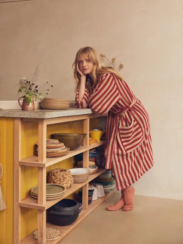 Sandstone Red Pembroke Stripe Cotton Robe Piglet