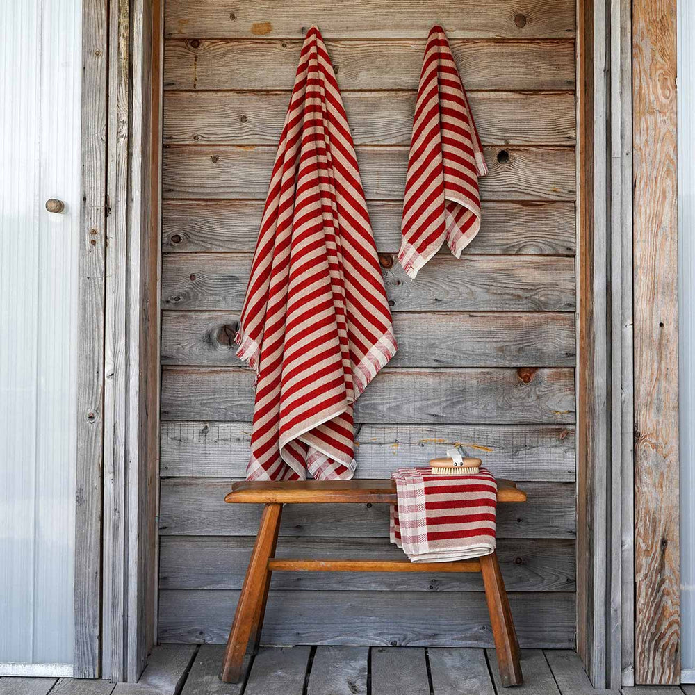 Sandstone Red Pembroke Stripe Cotton Towels Piglet