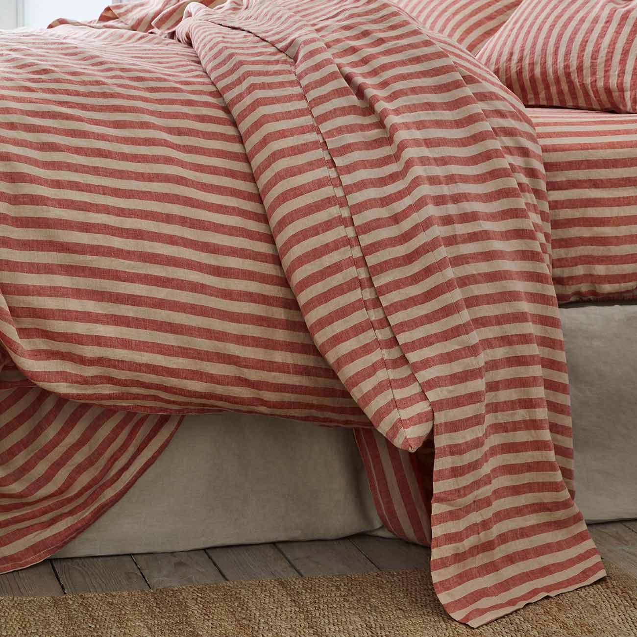Sandstone Red Pembroke Stripe Linen Blend Flat Sheet Piglet