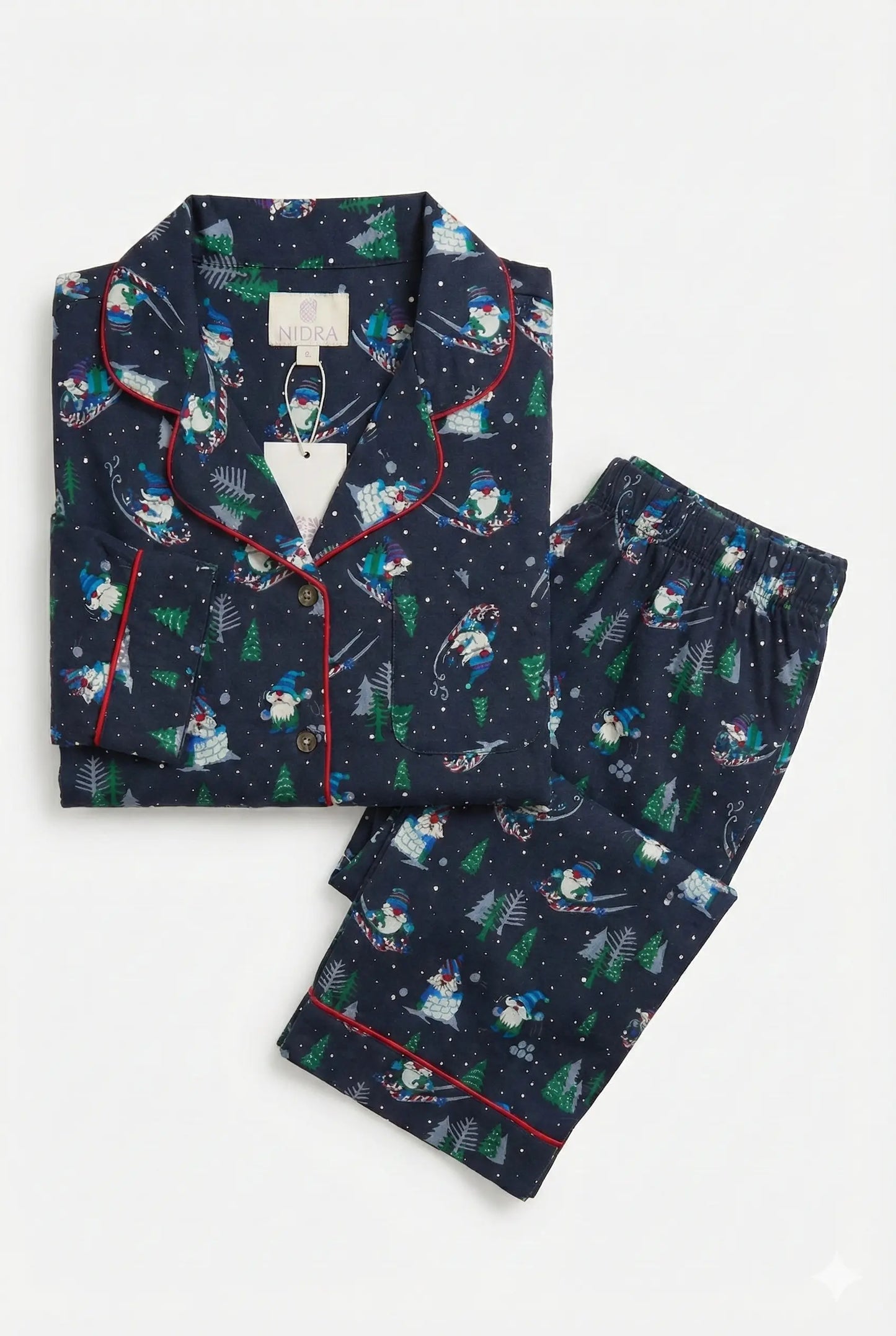 Santa on Skis Women's Brushed Cotton Pyjama Trouser Set Nidra